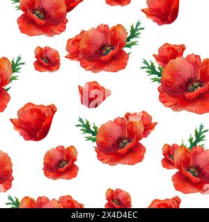 Mohn, Mohn, nahtloses Muster, Aquarell, handgemalt, Abbildung Stockfoto