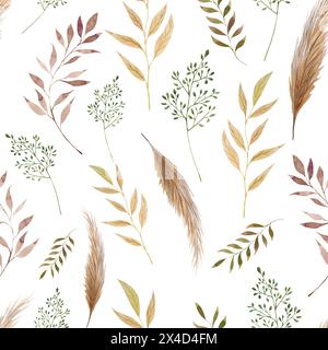 Wildblumen, Boho-Stil, staubrosa, nahtlos, Muster, Aquarell, handgemalt, Illustration, Muttertag, Textil, Stoff, Aufdruck Stockfoto