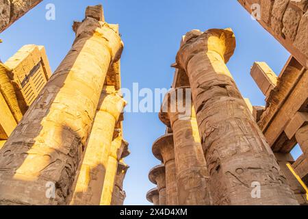 Karnak, Luxor, Ägypten. Säulen in der Großen Hypostilhalle im Karnak Tempelkomplex. Stockfoto