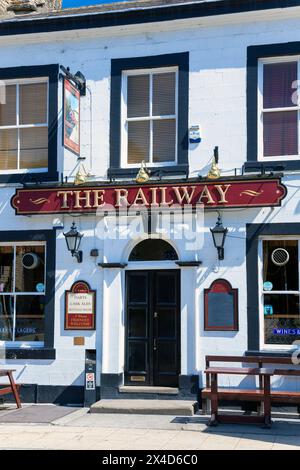 England, West Yorkshire, Hebden Bridge, „The Railway Hotel“ Public House an der New Road (Detail) Stockfoto