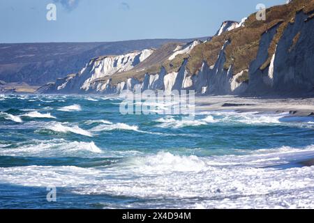 Weiße Felsen auf Iturup Island, Südkuriles Stockfoto