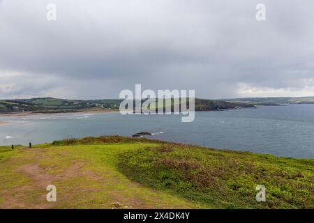 Blick von Burgh Island in Richtung Bigbury-on-Sea, vor der Küste von Devon Stockfoto