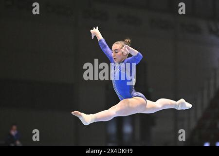 Rimini, Italien. Mai 2024. Angela Andreoli (ITA) Floor während der künstlerischen Turn-Europameisterschaft - Frauen, Turnen in Rimini, Italien, 02. Mai 2024 Credit: Independent Photo Agency/Alamy Live News Stockfoto