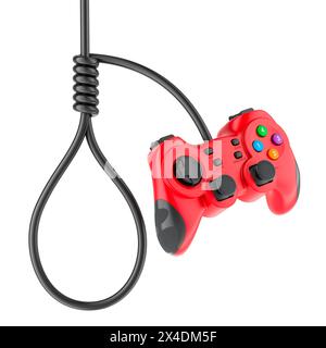 Hangmans-Knoten vom kabelgebundenen Game-Controller. 3D-Rendering isoliert auf weißem Hintergrund Stockfoto