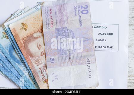 Wechselkurs zwischen Euro und marokkanischem Dirham Stockfoto