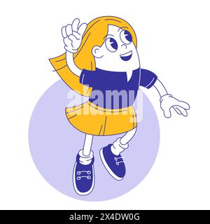 Grooviges Cartoon-Mädchen, das Erfolg feiert. Stock Vektor