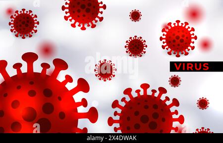 Virus bakterielle Zellen Banner. Medizinischer Hintergrund des roten und weißen Vektors. Krankheitsverursachende Virusbakterien. Vektorabbildung Stock Vektor