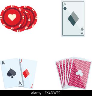 Casino Poker Icons setzen Cartoon Vektor. Casino Poker Karten und Chips. Zeitvertreib, sucht Stock Vektor