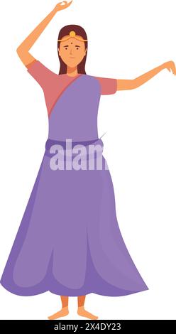 Indische Tänzerin in violettem Kleid Icon Cartoon Vektor. Damenfeier. Kostümpose Stock Vektor