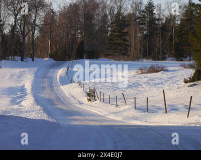 Blick auf eine Landstraße im Winter Stockfoto