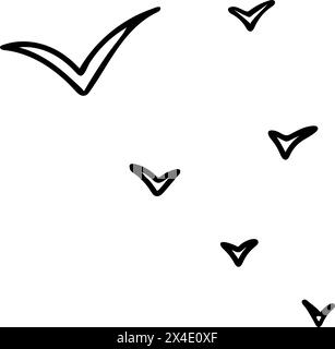 Eine Vogelherde in V-Formation. Zugvögel. Vektor Hand gezeichnete Illustration im Doodle-Stil. Einfache Skizze isoliert. Ideal für Konzepte von Stock Vektor