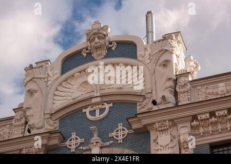 Jugendstilarchitektur und Gebäudefassaden in Riga in Lettland in Osteuropa Stockfoto