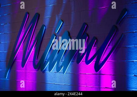 Miami, Etats Unis. Mai 2024. Das Miami-Logo ist während des Formel 1 Crypto.com Miami Grand Prix 2024, 6. Runde der Formel 1-Weltmeisterschaft 2024 vom 3. Bis 5. Mai 2024 auf dem Miami International Autodrome in Miami, USA zu sehen – Foto Eric Alonso/DPPI Credit: DPPI Media/Alamy Live News Stockfoto