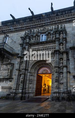 Spanien, Galicien. Am frühen Morgen in Santiago de Compostela im Hostal Dos Reis Catolicos Stockfoto