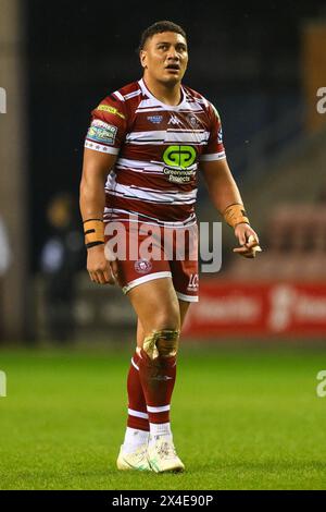 Patrick Mago von Wigan Warriors während des Spiels der Betfred Super League Runde 10 Wigan Warriors gegen Catalans Dragons im DW Stadium, Wigan, Großbritannien, 2. Mai 2024 (Foto: Craig Thomas/News Images) Stockfoto