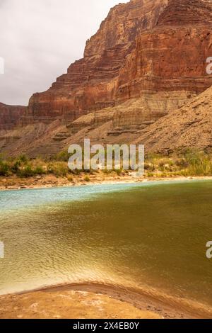 USA, Arizona, Grand Canyon Nationalpark. Das türkisfarbene Wasser des Little Colorado River trifft auf den Hauptfluss des Colorado River. Stockfoto