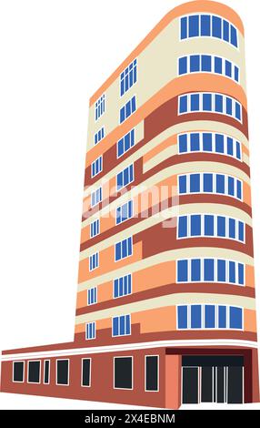 Modernes, flaches, konzeptionelles Stadtgebäude. Wolkenkratzer-Vektor-Illustration. Zeichentrickstil Stock Vektor