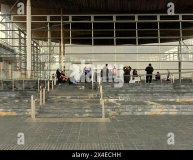 Friedliche Demonstranten vor dem walisischen Versammlungsgebäude, Cardiff Bay. Mai 2024 (Gender Affirming Care rettet Leben) Shash Appan Reden Stockfoto