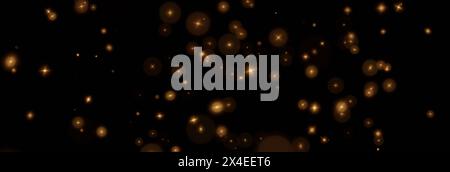 Gelbe und goldene Schimmelpartikel vor schwarzem Hintergrund Stockfoto