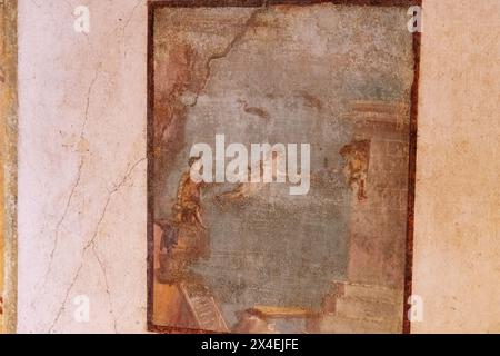 Pompeji Fresko oder Wandgemälde - Hero und Leander; Leander schwimmt zum Helden. Haus der Vettii, (Casa Vettii); römische Ruinen Pompeji, Pompeji Italien Stockfoto