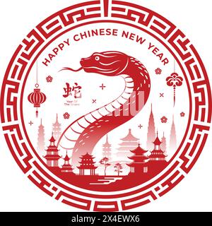Happy Chinese New Year 2025, Jahr der Schlange Tierkreiszeichen. Stock Vektor