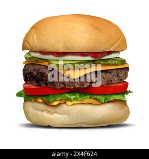 Perfekter Hamburger als amerikanischer Burger, alles mit frischen Zutaten gekleidet, zu einem perfekten klassischen Hamburger mit einem Fleischpatty. Stockfoto