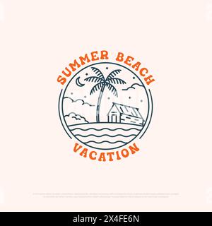 Summer Beach Paradise Logo mit Line Art einfache Vektor minimalistische Illustration Vorlage, Reisebüro Logo Designs Stock Vektor