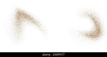 Sandstaubpulver spritzt. Flusskörner und Partikel Wellenstruktur. Streuelement für geschliffene Körner. Düstere Explosionswindelemente für Überlagerung, Poster, Banner, Broschüre, Faltblatt. Vektorhintergrund Stock Vektor
