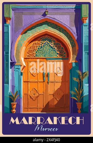 Marrakesch, Marokko Reiseposter im Retro-Stil. Stock Vektor
