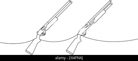 Satz Glattrohrpistolen, eine Linie, durchgehende Zeichnung. Verschiedene moderne Waffen durchgängig eine Zeile Illustration. Lineare Vektordarstellung. Stock Vektor