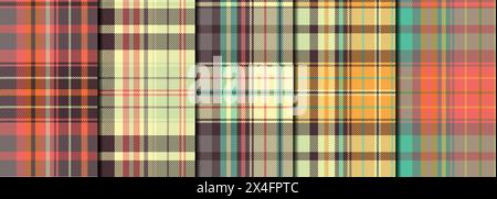 5 karierte, nahtlose Muster mit gewebter Textur Stock Vektor