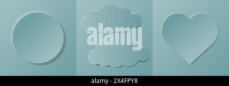 Set aus ästhetischem, pastellfarbenem blauem Hintergrund mit Kreis, Herz und Wolken in minimalistischem Design Stock Vektor