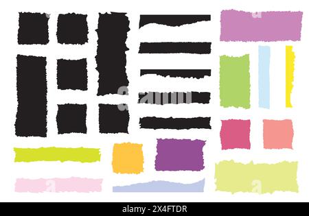Gezacktes, gerissenes Papier. Aufreißer und Streifen in schwarzer Form. Textur-Grunge-Element-Kollektion. Vektorabbildung Stock Vektor