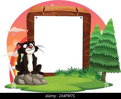 Cartoon Stinktier sitzt an einem Holzrahmen. Stock Vektor