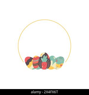 Mit rundem Rahmen im Osterei-Design. Eierjagd-Rand im farbenfrohen flachen Stil mit Ornamenten und Platz für Schriftzüge. Retro-Kranz. Lager Stock Vektor