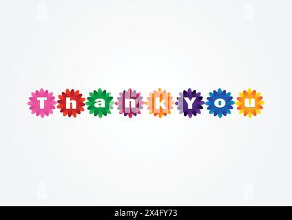 Dankeskarte mit bunten Blumen auf weißem Hintergrund. Vektorabbildung. Stock Vektor