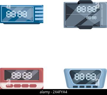 Moderne Taxameter-Symbole setzen Cartoon-Vektor. Taxidienst, Berechnungsausrüstung. Elektronisches Gerät Stock Vektor