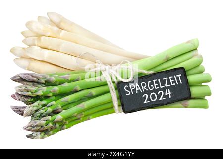 Deutsches Label Spargel Staffel 2024 isoliert auf weißem Hintergrund Stockfoto