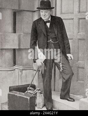 Winston Churchill, hier bei der admiralität, 3. September 1939. Sir Winston Leonard Spencer-Churchill, 1874–1965. Britischer Politiker, Armeeoffizier, Schriftsteller und zweimal Premierminister des Vereinigten Königreichs. Aus dem Krieg in Bildern, 1. Jahr. Stockfoto