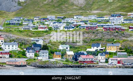 Die Stadt Honningsvåg, die nördlichste Stadt auf dem norwegischen Festland Stockfoto