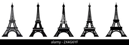 Set mit Elfenturm-Ikonen. Vektorillustration isoliert auf weißem Hintergrund Stock Vektor