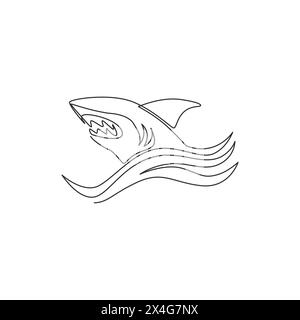 Einzelne durchgehende Linienzeichnung von aggressivem Hai für die Logo-Identität des Unternehmens für Naturabenteuer. Wildtiere Meeresfische Tierkonzept für die sichere Organisation des Ozeans Stock Vektor