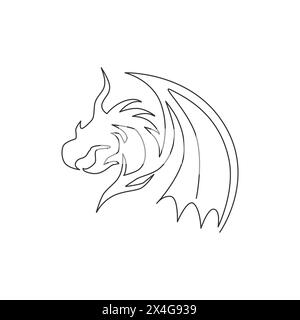 Einzelne durchgehende Linienzeichnung von fiktiven Monstern Drachen für die traditionelle chinesische Logoidentität. Magische Legenden-Kreatur-Maskottchen-Konzept für den Kampf Stock Vektor