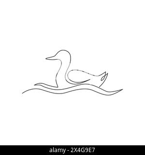 Einzelne durchgehende Linienzeichnung mit entzückender weißer Ente für Firmenlogo. Kleines süßes Schwan-Maskottchen-Konzept für den öffentlichen Park. Dynamisches Modell Stock Vektor