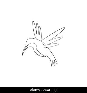 Eine durchgehende Linienzeichnung mit niedlichem Kolibri für Firmenlogo. Kleines Schönheitsvogelmaskottkonzept für den Naturschutz des Nationalwaldes Stock Vektor