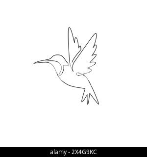 Einzelne durchgehende Linienzeichnung mit entzückendem Kolibri für Firmenlogo-Identität. Winziges Schönheitsvogel Maskottkonzept für den nationalen Schutz Stock Vektor