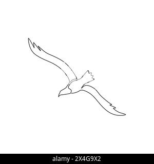 Eine durchgehende Linienzeichnung der Schönheitsmöwe für die Logo-Identität des Schifffahrtsunternehmens. Wunderschönes fliegende Vogel Maskottchen Konzept für Frachtschiff Symbol. Moderne Sünde Stock Vektor