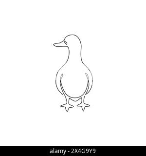 Eine durchgehende Linienzeichnung mit lustiger weißer Ente für Firmenlogo-Identität. Kleines Schönheitsschwan-Maskottchen für den öffentlichen Park. Einfach Stock Vektor