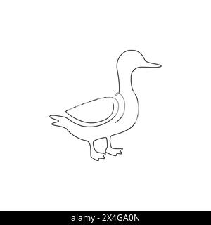Eine durchgehende Linienzeichnung mit lustiger weißer Ente für Firmenlogo-Identität. Kleines Schönheitsschwan-Maskottchen für den öffentlichen Park. Einfach Stock Vektor