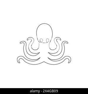 Eine durchgehende Linienzeichnung mit mysteriösem Kraken für das Logo des Fischrestaurants. Ocean Animal Mascot Konzept für japanische Sushi Fast Food-Ikone. Stock Vektor